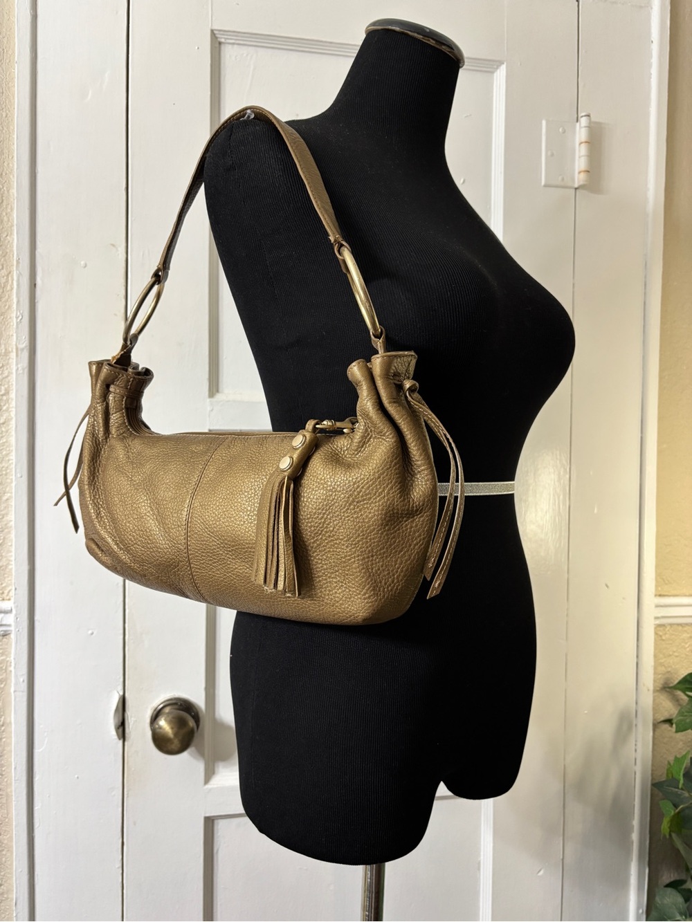HOBO Metallic Bronze Pebbled Leather Hobo Shoulder Bag